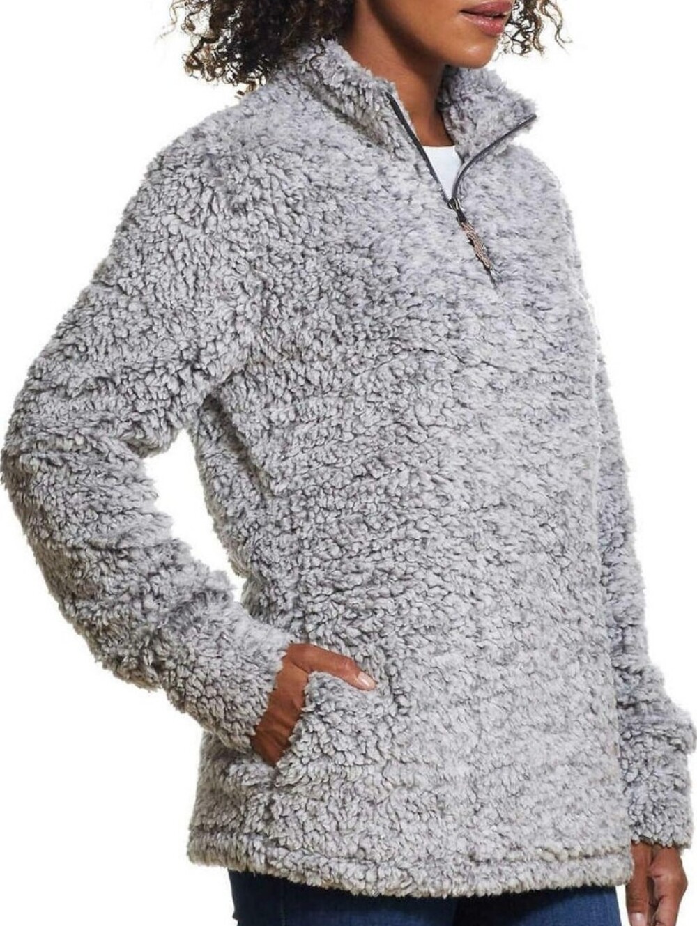 Weatherproof Women's Light Gray Sherpa Half-Zip Pullover